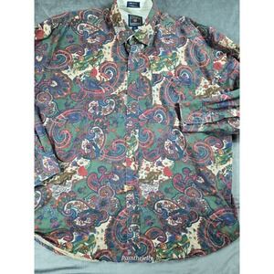 Vtg Ralph Lauren Chaps Mens Extra Large Paisley Button Aligator‎ Car Dress Shirt